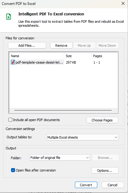 Convert to Excel