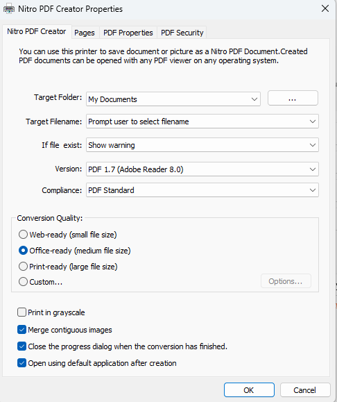 Nitro Print Creator Properties
