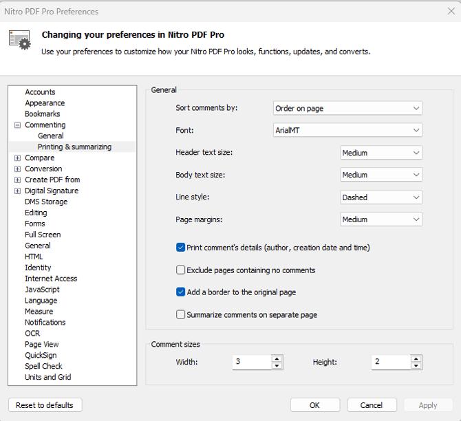 Nitro Pro PDF Preferences Printing